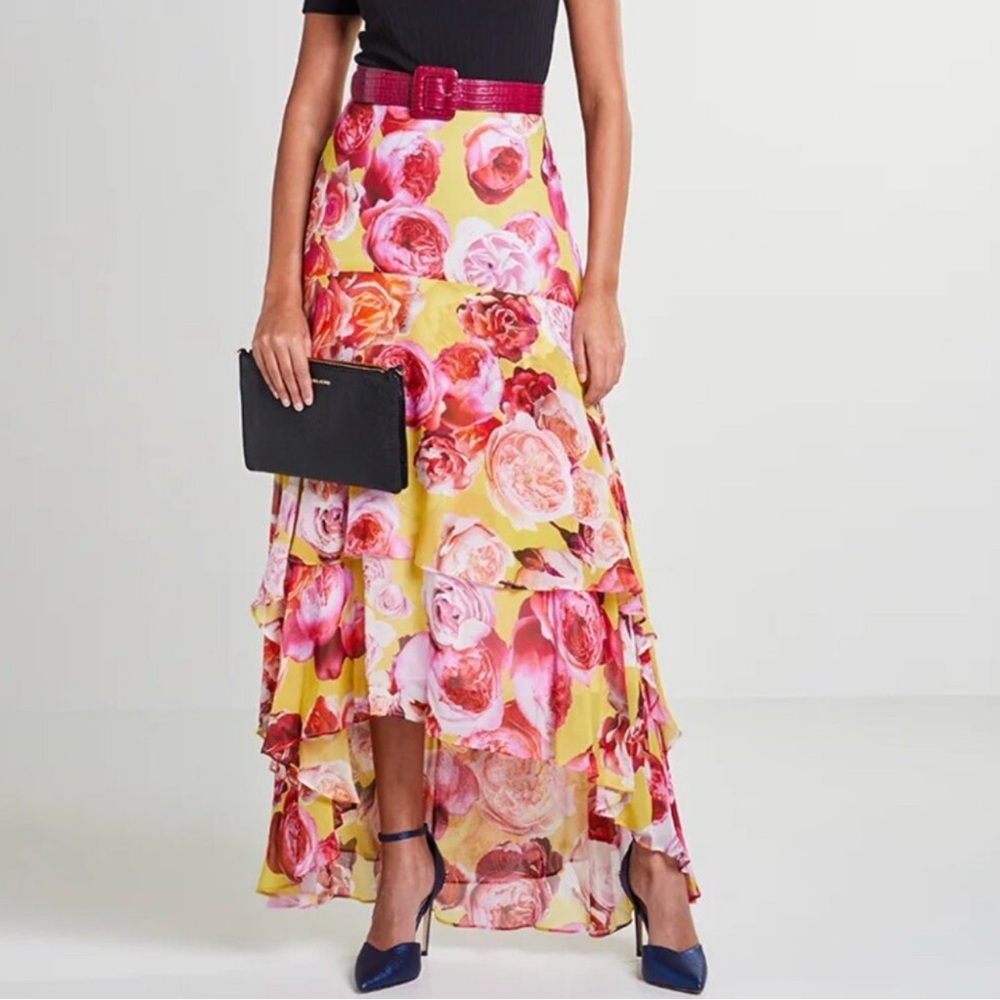 Pinko Bonet High-Low Floral Ruffle Skirt Size 42 (US 6 / UK 10) NWT
